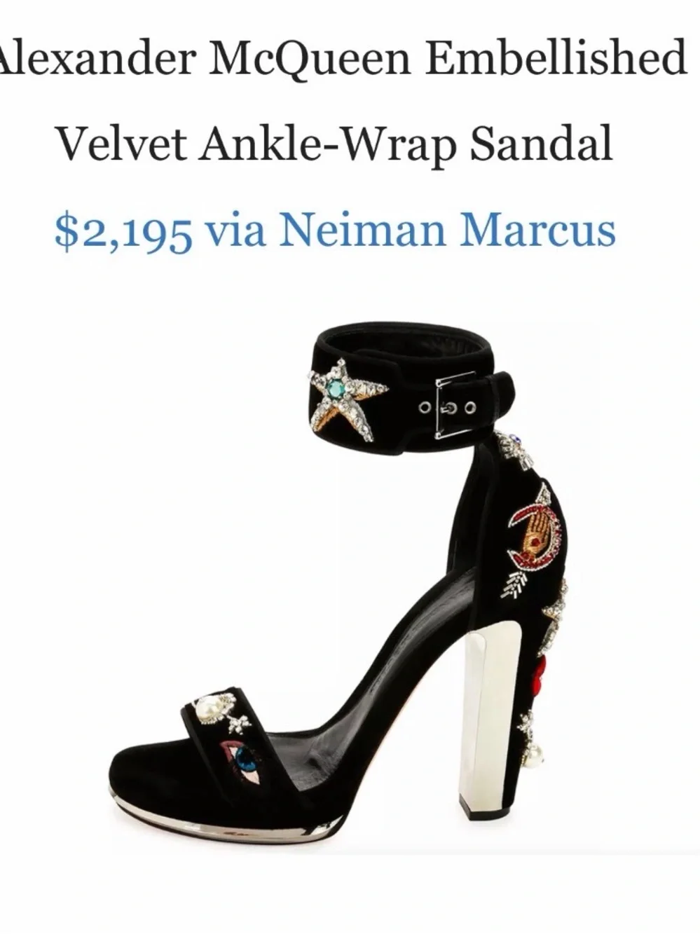Alexander McQueen Leather Black Embellished Crystal & Embroidered Heel Sandals